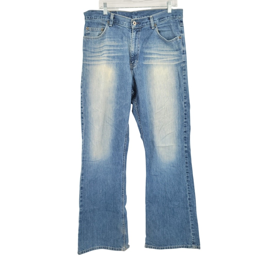 Express Jeans Men 34x34 Blue Loose Fit Bleach Blast Denim Y2K Baggy 90s Grunge
